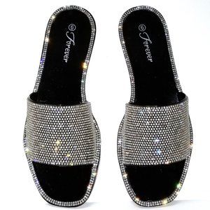 New Black Rhinestone Jelly Square Slides Sandals